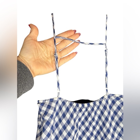 AEO women’s Blue Gingham Hi-Neck Swing Tank plaid white blue sz M preloved - Picture 2 of 11